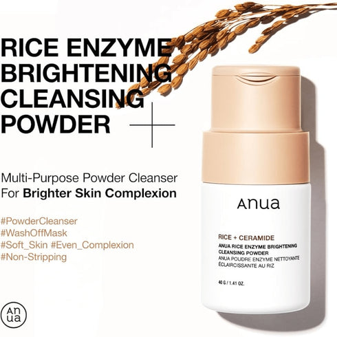Anua Rice Enzyme Powder Cleanser exfoliază, curăță și uniformizează tonul pielii. Recomandată pentru o rutină coreeană de curățare blândă și brightening.